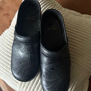Dansko Black Embossed Leather Clogs